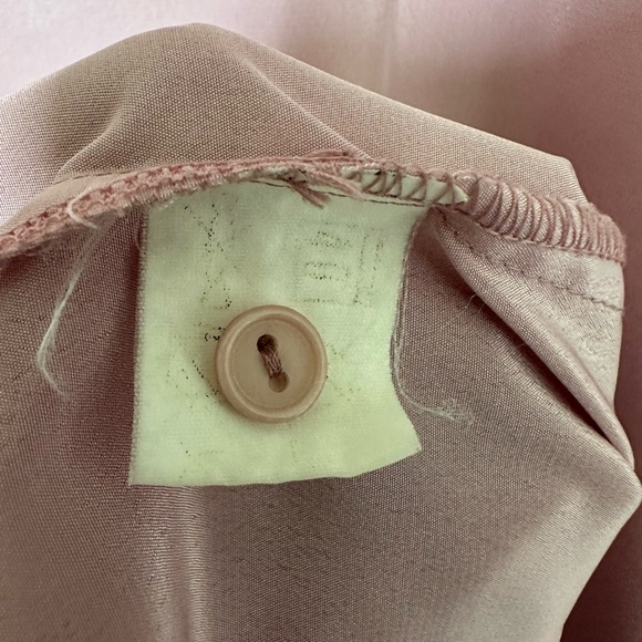 Vintage Karoline 1970's Blouse Mauve Asymetrical Pleats Green Gold Trim Fits M - Picture 9 of 11